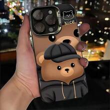 1 funda de teléfono creativa, divertida, sencilla y a la moda con diseño de oso de peluche y manzana, adecuada para  17/17 Pro/17 Pro Max/17 Air/ 16/16 Pro/16 Pro Max/16 Plus/ 15/15 Pro Max/15 Pro/15 Plus/ 14/14 Pro/14 Plus/14 Pro Max/ 13/13 Pro/13 Pro Max/12/12 Pro/12 Pro Max/11/11 Pro/11 Pro Max/XR/X/XS/XS Max. Es el regalo de cumpleaños perfecto para novias, novios, esposos, esposas, amigos o para uno mismo, innovador y a la moda, adecuado tanto para hombres como para mujeres. - Negro 1351 - Ver 3