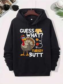 Men'S & Women'S 2025 Retro Turkey Graphic Thanksgiving Hooded Sweatshirt - Funny "What Turkey Butt" Saying, Autumn Leaves & Turkey Design, Unisex Couple Matching Hoodies With Pocket, All-Season Casual Wear For Fall Holiday Parties (Black), Zip Up Hoodie Men, Men Fall Clothe, Graphic Hoodie Men, Hoodie For Men, Men Hoodie,Fall Hoodies,Men's Fall Clothes,Street Wear,Halloween,Mens Hoodies,Y2k Clothes,Jesus Hoodie,Thanksgiving Day,Nightmare Before Christmas,Christmas - 黑色 - 查看 1