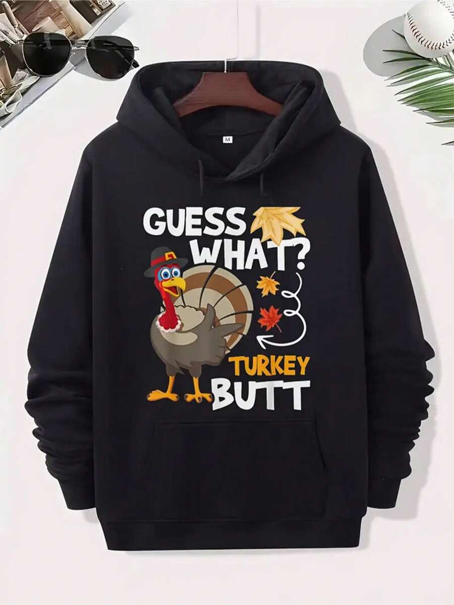 Men'S & Women'S 2025 Retro Turkey Graphic Thanksgiving Hooded Sweatshirt - Funny "What Turkey Butt" Saying, Autumn Leaves & Turkey Design, Unisex Couple Matching Hoodies With Pocket, All-Season Casual Wear For Fall Holiday Parties (Black), Zip Up Hoodie Men, Men Fall Clothe, Graphic Hoodie Men, Hoodie For Men, Men Hoodie,Fall Hoodies,Men's Fall Clothes,Street Wear,Halloween,Mens Hoodies,Y2k Clothes,Jesus Hoodie,Thanksgiving Day,Nightmare Before Christmas,Christmas - 黑色 - 查看 1
