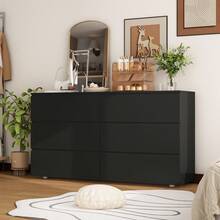 ECACAD Morden 6 Drawer Dresser, Modern Chest Of Drawers Wood Double Dresser For Bedroom Livingroom - Black - View 10