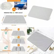 Stone Bath Mat Diatoeous Earth Mat Stone Shower Mat Fast Water Drying Ultra Absorbent Pad Diatomite MatNon-Slip For Bath Shower Kitchen Pet 15.35x23.62in Hard Light Gray 1-Pack - LightGreywave - View 1