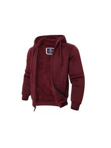 Men's Autumn And Winter Tops, Men's Fleece Jackets, Simple And Pure Color, Thickened Fleece, Warm In Winter, Windproof When Going Out - 酒紅色 - 查看 2