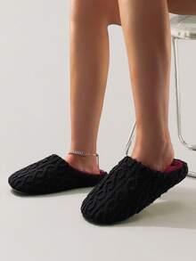 Fashionable Sweet Candy Macaron Color Autumn/Winter Long Plush Warm Soft Sole Quiet Women's Indoor Slippers Floor Socks - Black - View 3