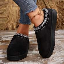 Womens Slippers Cotton Fuzzy Slippers Bedroom Slippers Platform Slippers Mini Boots Braid Slippers Plush Fleece Lining Fuzzy Slippers Autumn Winter Shoes Slippers Indoor House - 黑色 - 查看 5