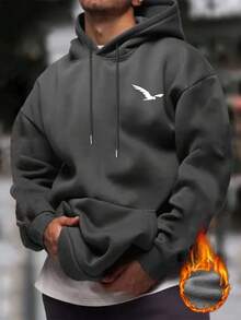 Men's Autumn/Winter Minimalist Mountain Slogan Print Pocket Drawstring Hoodie Sweatshirt