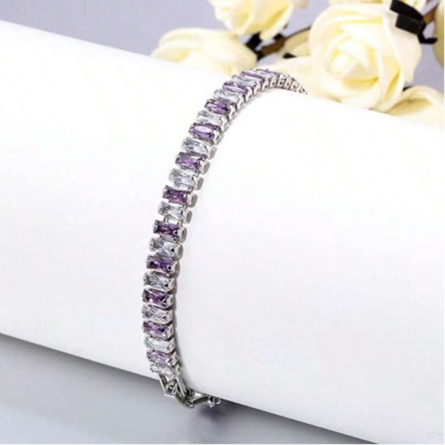 1pc Fashionable Luxury Unique 925 Silver Zirconia Geometric Square Bracelet, Suitable For Women, Wedding, Holiday, Gift, Party, Banquet