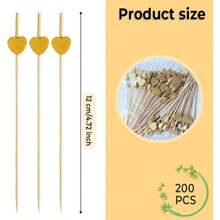 50/10/100/200pcs, 12cm Heart-Shaped Bamboo Skewers For Cupcakes, Fruit, Party Desserts, Salads, Cocktails, Wedding Decoration, Gold Heart Cocktail Picks, Sandwich & Appetizer Bamboo Toothpicks, Summer Party Supplies - Gold - View 10