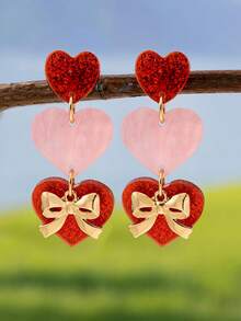 1 Pair Fashionable Unique Heart & Bow Earrings, Suitable For Women's Daily Decoration, Holiday, Date, Party Gift