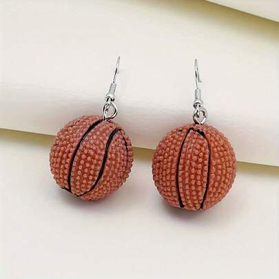 Sports Style Basketball Dangle Earrings - Stainless Steel Hook, Perfect For Game Day And Party Wear