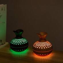 1pc Minimalist Floral Humidifier, 7-Color Hollow Creative Vase Shape, Light And Dark Wood Grain Colors, Suitable For Home, Bedroom, Living Room, Office, Car, USB Interface, Aromatherapy Mist Spray - Multicolor - View 7