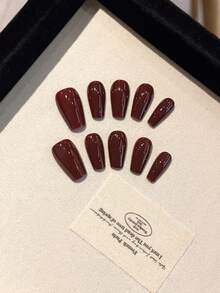 10-Piece Y2K Handmade Wearable Nail Tips, Short Almond-Shaped Press-On False Nails, Sweet And Luxurious Style, Smooth And Shiny Pure Red Press-On Short Nails, Suitable For Women And Girls For Daily And Festive Wear, With Nail Set Two Pieces Of Jelly Glue And One Rubbing Stick Are Given As Gifts