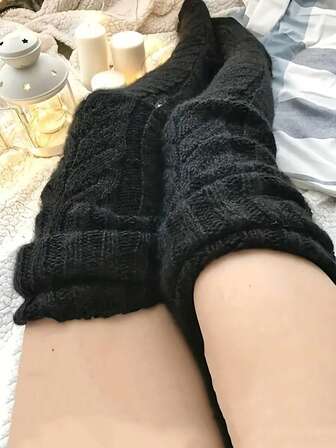1 par de calcetines gruesos de punto hasta el muslo para mujer, medias extra largas sobre la rodilla, para otoño/invierno