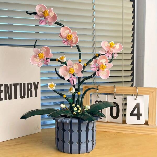 1000 piezas Conjunto de bloques de construcción de ramos de flores de orquídea, incluye maceta, plantas artificiales, ideal para decoración del hogar, oficina, regalos para amantes de las flores, manualidades, Navidad, Pascua, Día de la Madre, fiestas, cumpleaños