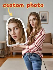 1pc Custom Face Pillow, Double-Sided, Custom Photo – Living-Room, Dorm, RV, Office Nap Sofa Cushion; Father's/Mother's Day, Halloween, Christmas, Easter - Black - View 2