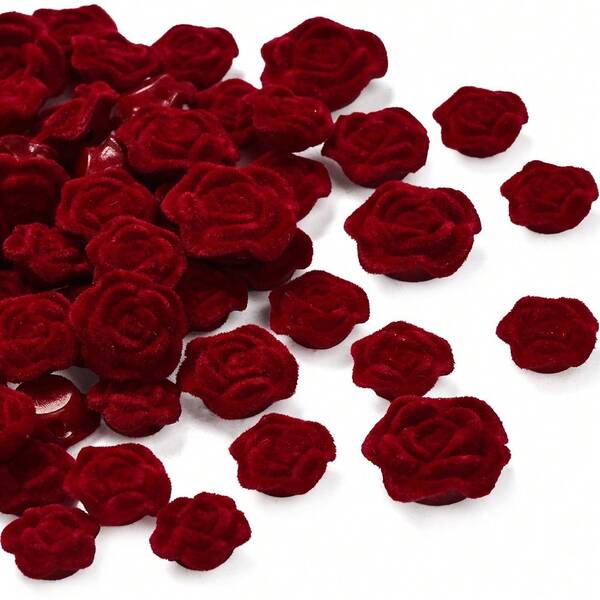12/14/16/20mm 30pcs Vintage Flocking Plush Wine Red Color Rose Beads, Resin Accessories Red Flower Patches Beads, For Jewelry Making Bracelet Necklace Earrings, Jewelry Material Hair Accessories Hair Hairpin DIY Handmade, DIY Phone Case, Valentine's Day Handheld Flower Material Supplies