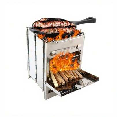 Outdoor Camping Wood Burning Stove Portable Folding Stove Stainless Steel Campfire Stove For Family Cooking Picnic Hiking BBQ