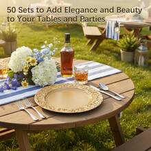 13 Inch Antique Charger Plates Bulk Plastic Round Floral Plates Perfect For Dinner/Wedding/Thanksgiving Party/Elegant Tabletop Decor - 金色 - 查看 6