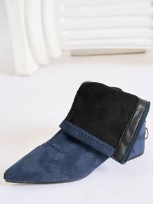 Giày bốt thời trang nữ, giày bốt cổ ngắn mũi nhọn, gót dày, kiểu dáng mới, màu đỏ đô gợi cảm - Màu xanh lam - Xem 7