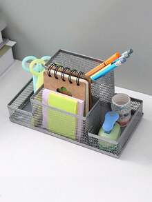 Creative Iron Hollow Desktop Pen Holder, Colorful Grid Round Iron Wire Storage Bucket, Student Stationery Multi-Function Organizer Rack, Nordic Minimalist Style Desktop Storage Bucket, Desktop Organization