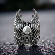 Mythological Demon Skull Ring For Men - Bold Vintage Gothic Jewelry, Statement Of Power - Bạc - Xem 6
