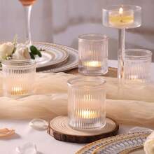 36 Transparent Glass Tealight Candle Holders, 2x2.5 Inch Striped Mini Votive Candles, Suitable For Wedding Table Decorations, Bulk Small Candle Holders, Ideal For Thanksgiving, Christmas, Wedding Party Decorations - trong suốt - Xem 6