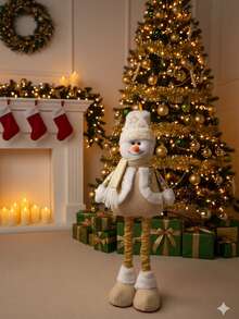 Muñeco Decorativo De Navidad  Alto , Decoración Navideña  , Muñeco De Santa Claus , Muñeco De Reno , Muñeco De Nieve , Decoración De Navidad Para Sala De Estar , Decoración Para Árbol de Navidad , Figuras De Tela Decorativos , Muñeco Decorativo  De 53cm de alto . Muñeco Con Patas Retráctil con 33 cm - Dorado D2 - Ver 6