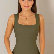 Kit Of 3 Women's Blouses, Square Neckline, Straight, Casual Tank Top, Black, White, Nude - 軍綠-白-黑 - 查看 4