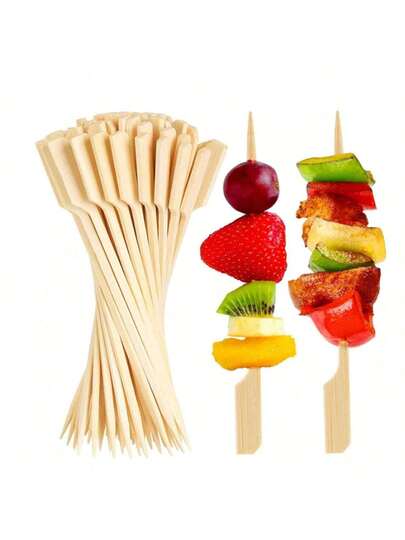 200/100/50/20 piezas Pinchos de bambú para aperitivos, pinchos de frutas, pinchos de yakisoba, pinchos para BBQ, disponibles en tamaños de 9cm, 12cm, 15cm, adecuados para hamburguesas, sushi, frutas, BBQ, aperitivos, decoración para fiesta de San Valentín