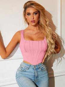 PARTHEA Áo hai dây nữ cổ vuông, vạt lệch, dáng suông, màu hồng, thích hợp mặc mùa hè. - Hồng - Xem 6