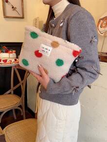 1个装毛绒保暖羊羔绒化妆包，横条纹防水，波浪点图案，女士化妆包，小巧收纳化妆盒，女士旅行包，铅笔盒，日常大容量化妆刷旅行洗漱包，旅行必备，旅行，情人节，房间装饰，钱包必备，女士化妆包，钱包必备物品，邮轮必备，设计师手提包，基础款，梳妆台必备，房间，可爱化妆包 - 彩色 - 查看 5