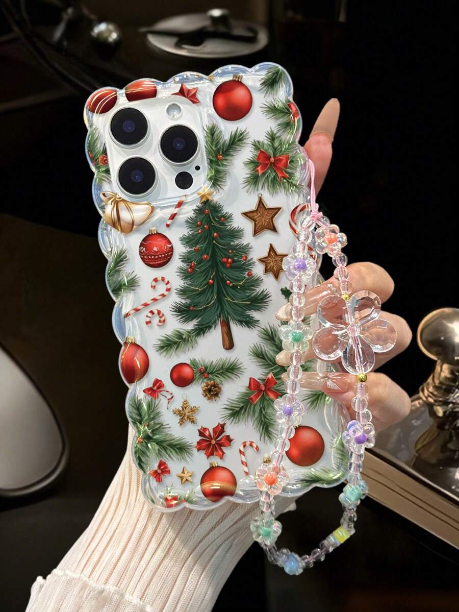 Weihnachtsbaum bemalt, geflochten, gewellter Rand, transparent, befestigtes Armband, flach, bedruckt, bunt, sturzsicher, süß, kompatibel mit iPhone 17/17 Pro/17 Pro Max/16/16 Pro/16 Pro Max/16 Plus/10, sturzsichere Hüllen, neue 14 Candy 15 Handyhülle, XS bemalt, 78P, europäisch und amerikanisch, XR bemalt, 78GES2, bedruckt, Max, kompatibel mit iPhone P15 Pro MXA, sturzsicher, P14, verdickt, P13, weiche Schale, P12, Komplettpaket, P11, sturzsichere kreative Handyhülle - Verschiedenfarbig - Übersicht 1