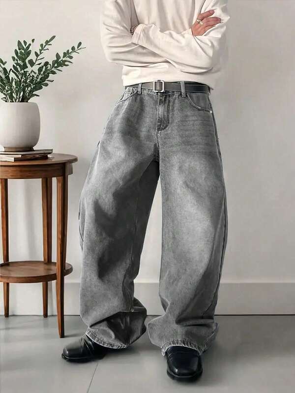 Hommes, style vintage Y2K délavé ample, ample, ample, ample, empilé