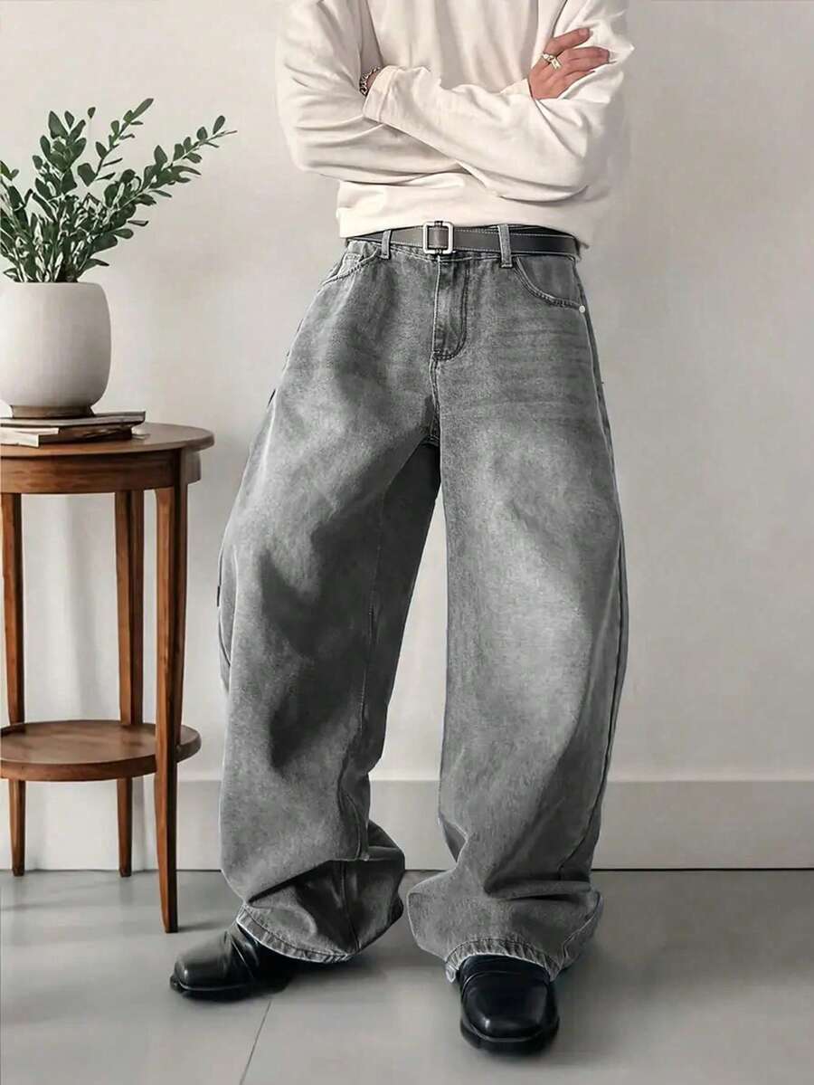 Hommes, style vintage Y2K délavé ample, ample, ample, ample, empilé