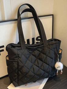 New Fashion Large Capacity Quilted Rhinestone Design Double Handle Shoulder Tote Bag, Lightweight And Portable, Women's Wallet, Suitable For Outdoor Travel In Summer, Decorated With Animal Pendants, Travel Essential Backpack, Literary School Bag For Teens, Book Bag For Women Or Students, Back To School Bags, Waterproof, Foldable, Classic Casual, Suitable For Teen Girls Women College Students, Perfect For Back To School, First Day Of School, Middle School, High School, Tote Bags For School,College Essentials, New Fashionable Big Bags For Women - màu đen - Xem 7