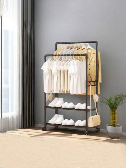 1 pieza Perchero multifuncional con ganchos y ruedas, que sirve tanto como perchero como zapatero, diseño ahorra espacio y multiusos, tubo de 25 mm de grosor, perchero de esquina, de pie, talla grande estable y con mayor capacidad de carga, móvil, diseño novedoso, fácil de montar y portátil, adecuado para sala de estar, dormitorio, hogar, oficina, también un regalo ideal para días festivos y niños