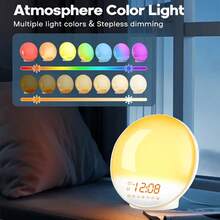 This Wake-Up Light Sunrise Alarm Clock Is Designed For Deep Sleepers And Bedrooms. It Features Sunrise And Sunset Simulation, Sleep Aid, Dual Alarms, Snooze Function, Night Light, Daylight Mode, 7 Colors, And 7 Natural Sound Effects, Making It An Ideal Gift Choice.