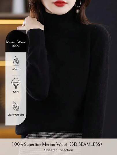 Jersey de cuello alto de manga larga para mujer, suéter tejido cálido y suave para otoño/invierno