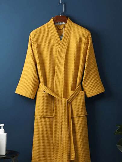 Waffle Texture Bathrobe, Unisex Adult Kimono Robe, Autumn And Winter Bathrobe, Homestay Hotel SPA Bathrobe, Absorbent Quick Drying, Loose Fit, Multi-Color,For Bathroom Supplies, Household Items, Hotel Travel Accessories Travel Essentials Holiday School Supplies Stuff Back To School