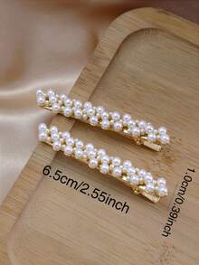 一对仿珍珠发夹，可用于刘海、侧发或后发，爪形发夹，学习用品，珍珠发饰