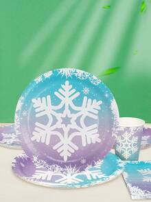 10pcs/20pcs Christmas Snowflake Tableware Set Winter Frozen Birthday Party Supplies Blue Snowflake Paper Plates Cups Napkins Dinnerware Pack For Christmas Winter Wonderland Frozen-Themed Birthday Babe Shower Decorations - Multicolor - View 4