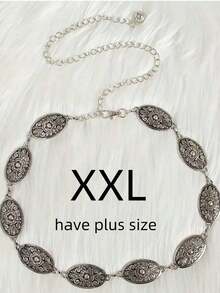 CPA-1pc Plus Size Women's Waist Belt, Western Style Boho Vintage Floral Buckle Textured Metal Waist Chain, Beach Vacation, Party, XXL Fall, Autumn, Halloween - 銀色 - 查看 1