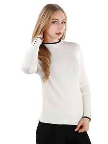 Einfacher Strickpullover mit Kapuze und vertikalem Streifenbesatz in Kontrastfarbe für Damen, gestreift, lässig, für den Alltag im Herbst und Winter