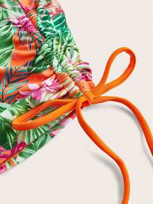 2pcs/Set Leaf & Tropical Print Backless Tie-Front Bikini, Bohemian Style Beach Swimwear, Summer - Orange - View 10