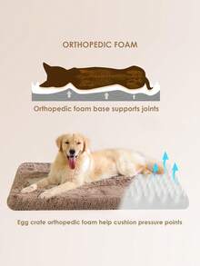 1pc Orthopedic Plush Dog Bed, Soft Cushion Pet Mat With Non-Slip Bottom, Durable And Machine Washable, Suitable For Large/Medium/Small Dogs And Cats, All Seasons - Brown - View 3