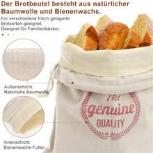 Brotbeutel Leinen Brotkorb stoff Brötchenkorb Leinenbeutel Bienenwachs-Brotbeutel 40x30cm Brotkasten zur Brotaufbewahrung Idealer Brotsack, Brötchenbeutel, Brot Backen Zubehör Brottasche Waschbarer Wiederverwendbarer Frischhalten Brotsackerl Einzugsgeschenk - Weiss - Übersicht 7