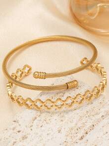 时尚优雅的扭曲不锈钢女士手链，适合多种场合，可堆叠，也适合作为送给朋友的礼物 - 金黃色 - 查看 6