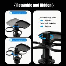 1pc DIRRFIE 360° Rotating Car Cup Holder Tray - ABS Multi-Functional Dining Table With Detachable Plate & Swivel Tray, Adjustable Base, Double Cup Holders, No Battery Needed For Vehicle Interior Accessories, Cup Holder For Car, Vehicle Dining Accessory, Stylish Dining Tray, Smooth Finish Tray - Black - View 8