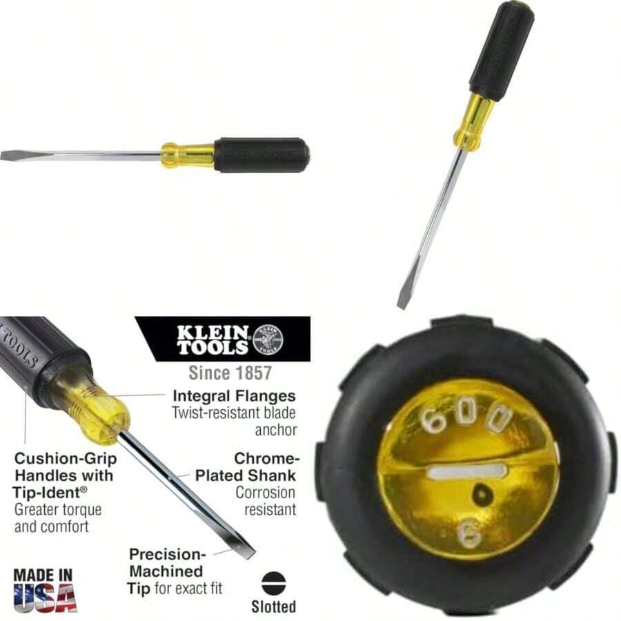 Klein Tools 600-4 Desarmador Punta Plana de x 4" Barra cuadrada(Vástago cuadrado 6 pulgadas) - Tipo 1 - Ver 1