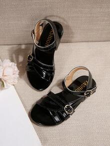 Children Fashion Outdoor Sandals Summer Square Toe Flat Shoes Strap Sandals New Style Girls Shoes Stylish Beach Slippers