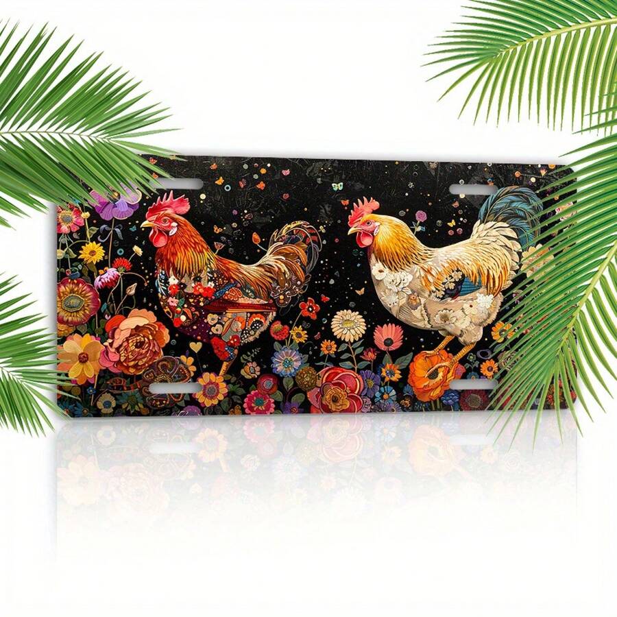 Charming Little Chicken Pattern Aluminum License Plate - Suitable For 6x12inch Models, Durable Car Front Cover Accessory - A - View 1